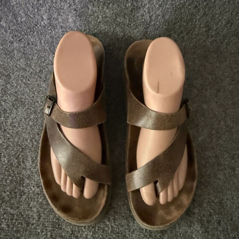 Mephisto Helen Brown Leather Buckle Thong Sandals Women’s EU 42 US 12 Comfort